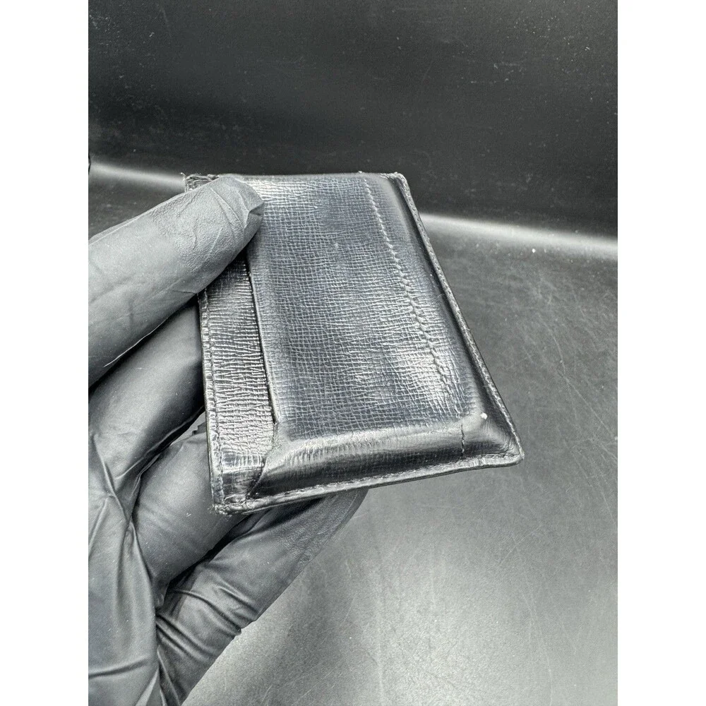 Prada Milano Chrome Plaque Leather Mens Black Card Holder Wallet Authentic